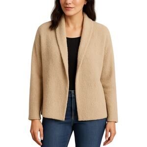 Eileen Fisher Bouclé Jacket Blazer Size L Neutral Beige Wool Career